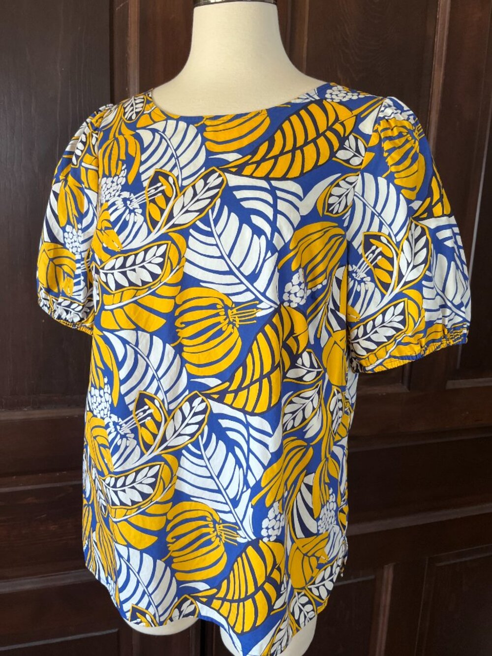 Talbots Tie Back Top in Colorblock Leaves Women's XL 100% Cotton Blue/Yellow - Picture 2 of 8